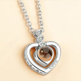 Love Heart Romantic Love Memory Wedding Necklace Rose Gold&Silver 100 languages I love you Projection Pendant Necklace