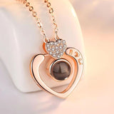 Love Heart Romantic Love Memory Wedding Necklace Rose Gold&Silver 100 languages I love you Projection Pendant Necklace