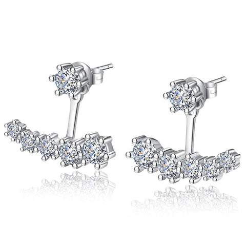 Luxury 925 Sterling Silver Earrings Six Claw Zirconia Front Back Double Sided Leaves Stud Earrings For Women pendientes