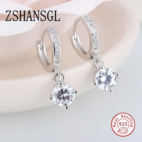 Luxury 925 Sterling Silver Fashion Hearts & Arrows Cut Clear AAA+ CZ Stud Earrings For Women Wedding Jewelry Mother's Day Gift
