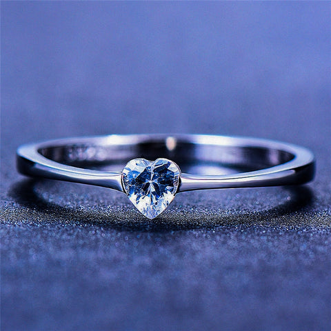 Luxury Female Small Heart Ring 100% Real 925 Sterling Silver Zircon Stone Ring Boho Promise Love Engagement Rings For Women