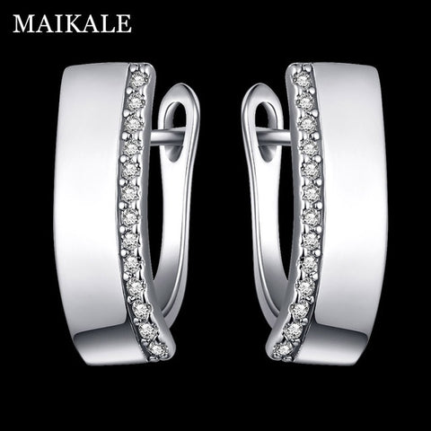 MAIKALE Classic New Design Square Stud Earrings Gold Silver Color White AAA Cubic Zirconia Big Simple Korean Earrings  For Women