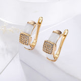 MAIKALE Classic Simple Stud Earrings Square Cubic Zirconia Copper And Ceramic Earrings Plated Gold Silver Earing For Women Gift