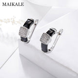 MAIKALE Classic Simple Stud Earrings Square Cubic Zirconia Copper And Ceramic Earrings Plated Gold Silver Earing For Women Gift