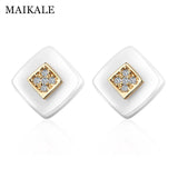 MAIKALE Classic Square Stud Earrings Ceramic AAA Cubic Zirconia Gold Silver Color Simple Korean Earrings For Women Send Friends