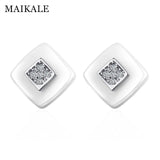 MAIKALE Classic Square Stud Earrings Ceramic AAA Cubic Zirconia Gold Silver Color Simple Korean Earrings For Women Send Friends