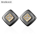 MAIKALE Classic Square Stud Earrings Ceramic AAA Cubic Zirconia Gold Silver Color Simple Korean Earrings For Women Send Friends