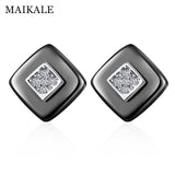 MAIKALE Classic Square Stud Earrings Ceramic AAA Cubic Zirconia Gold Silver Color Simple Korean Earrings For Women Send Friends
