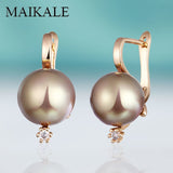 MAIKALE New Trendy Cubic Zirconia Stud Earrings With Pearl Fine Jewelry Rose Gold Earrings For Women Exquisite Jewelry For Gift