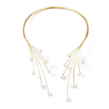 MANILAI Handmade Copper Weave Torques Necklaces Women Imitation Pearl Statement Choker Necklaces Charm Wedding Party  Jewelry