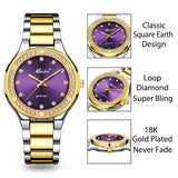 MISSFOX Women Watches Brand Luxury Watch Women Diamond Fashion Purple Geneva 18k Gold Ladies Watch Female Quartz Clock Hours