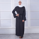 MISSJOY kleid Dubai Open Abaya Muslim Party dresses Women Kaftan Cotton Striped Turkish Islamic Arab Women Costume Casual Wear