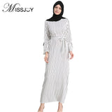 MISSJOY kleid Dubai Open Abaya Muslim Party dresses Women Kaftan Cotton Striped Turkish Islamic Arab Women Costume Casual Wear