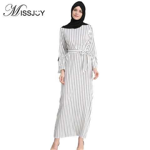 MISSJOY kleid Dubai Open Abaya Muslim Party dresses Women Kaftan Cotton Striped Turkish Islamic Arab Women Costume Casual Wear