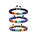 Men Women 8mm Lava Rock 7 Chakras Aromatherapy Essential Oil Diffuser Bracelet Braided Rope Natural Stone Yoga Beads Bangle 21g