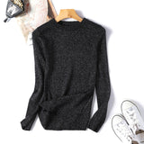 Mossha Elegant Long sleeve round neck sweater Autumn winter knitted pullovers female Bright line slim bottoming women sweater