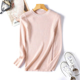 Mossha Elegant Long sleeve round neck sweater Autumn winter knitted pullovers female Bright line slim bottoming women sweater