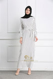 Muslim Stripe Maxi Dress Trumpet Sleeve Abaya Long Skirt Robe Gowns Tunic Kimono Jubah Middle East Ramadan Arab Islamic Clothing