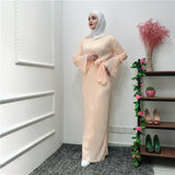 Muslim Wrinkled Pencil Skirt Pliss Maxi Dress Trumpet Sleeve Abaya Long Robes Tunic Middle East Ramadan Arab Islamic Clothing