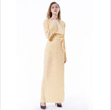 Muslim Wrinkled Pencil Skirt Pliss Maxi Dress Trumpet Sleeve Abaya Long Robes Tunic Middle East Ramadan Arab Islamic Clothing