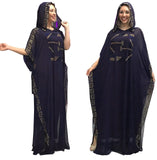 Musulman Pakistan Muslim Women Maxi Chiffon Dress Dubai Abaya Robe Femme Islam Kaftan Batwing Sleeve Diamond Print African Dress