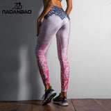 NADANBAO 2019 Women Leggings Mandala Flower Digital Print Slim Pink Fitness Woman Leggins Workout Plus Size High Waist Pants