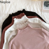 Neploe 2019 Fall Winter Ruffles Sweater Turtleneck Ruched Women Sweater High Elastic Solid Women Slim Sexy Knitted Pullovers