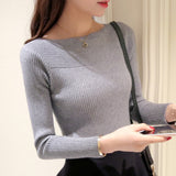 New 2019 Autumn Winter women ladies long sleeve boat neck slim knitted sweet sweater top  korean pull tight shirts jumper