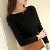 New 2019 Autumn Winter women ladies long sleeve boat neck slim knitted sweet sweater top  korean pull tight shirts jumper