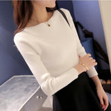 New 2019 Autumn Winter women ladies long sleeve boat neck slim knitted sweet sweater top  korean pull tight shirts jumper
