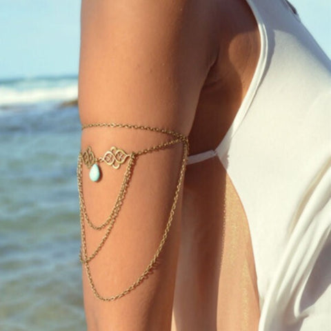 New Arm Chain Sexy Retro Jewelry Accessories Water Drop Blue stone  Chain Tassels Bracelets Body Jewelry Bijoux for Women