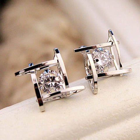 New Arrival Geometric Hollow Out Zircon Square Stud Earrings For Women Brincos Fashion Jewelry