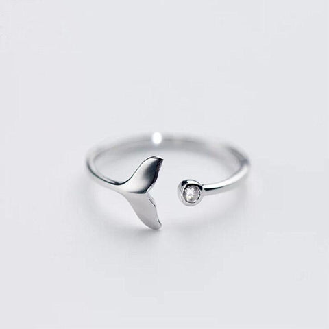 New Arrival Personality Beautiful 925 Sterling Silver Jewelry Fishtail Fish Wave Crystal Opening Rings  SR74