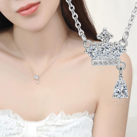 New Arrival Temperament Full Of Crystal 925 Sterling Silver Jewelry Atmosphere Crown Clavicle Chain Pendant Necklaces  H332
