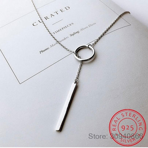 New Arrivals 925 Sterling Silver Long Circle Necklaces & Pendants For Women Fashion sterling-silver-jewelry