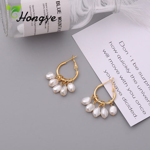 New Design Female Hanging Earrings Beaded Baroque Pearl Geometric Women Drop Earring High Quality Gorgeous Created Ear Jewelry