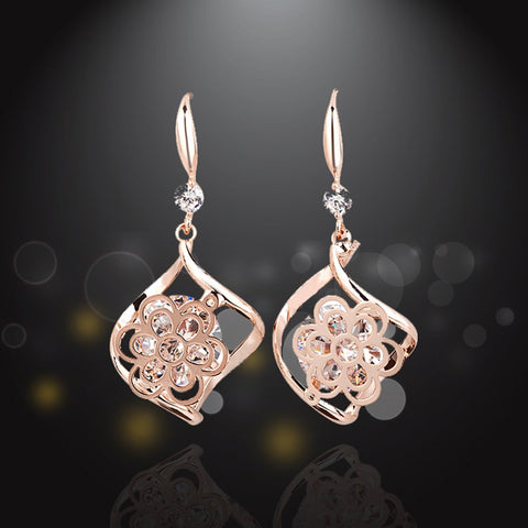 New Drop earings fashion jewelry crystal Trendy Rose gold Cut flowers earrings Wholesale  long earrings for women E1337