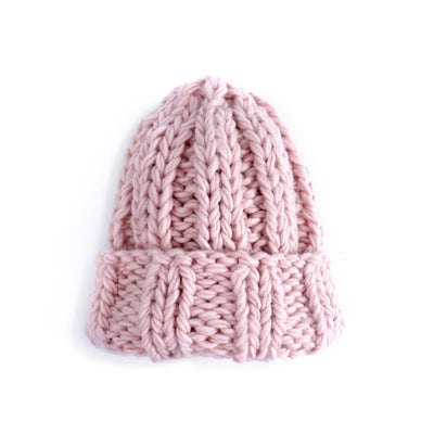 New European Women's Knitted Cap Winter Warming Pure-color Curled Coarse Wool Cap Warming Girl's Fashion Cap Knitted couple hat
