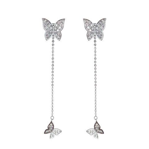 New Fashion 925 Sterling Silver Earrings For Women Shiny CZ Zircon Butterfly Female Tassel Stud Earrings Christmas Gift