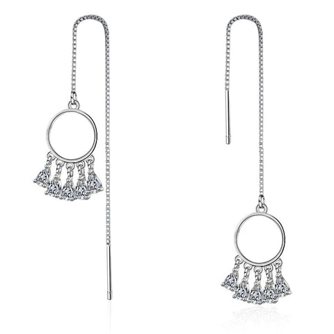 New Fashion 925 Sterling Silver Shiny Cz Zircon Ice Flower Women Tassels Earrings Jewelry Lady Drop Earrings Wedding Gift