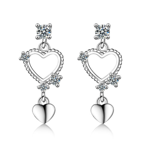 New Fashion Jewelry Lovely 925 Sterling Silver Heart Shaped Tassel Earrings For Women Girl Gift CZ Zircon Earrings oorbellen