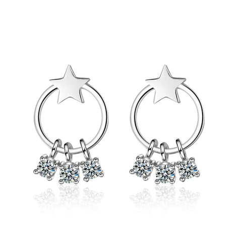New Fashion Jewelry Simple 925 Sterling Silver Circle Star Zircon Tassel Earring brincos oorbellen