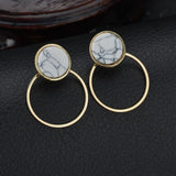 New Fashion Women Punk Stud Earrings Geometric Round/square/triangle Faux Marbled Stone From India Pendientes Ladies Jewelry