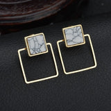 New Fashion Women Punk Stud Earrings Geometric Round/square/triangle Faux Marbled Stone From India Pendientes Ladies Jewelry