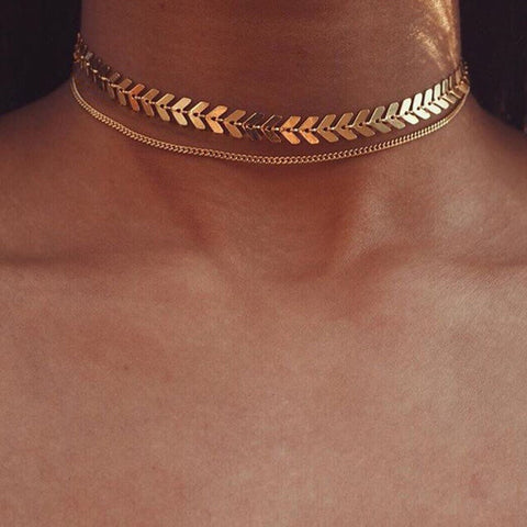 New Multi Arrow Choker Necklace Women Two Layers Necklaces Gold Color Fishbone Plane Plane Necklace Charm Chocker Jewelry