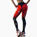 New Sexy Heart Print Leggings Women Red Black Patchwork Sporting Pants Fashion Printed Women's Fitness Leggings