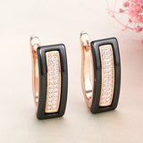 New U Shape Crystal Stud Earrings for Women Ear Jewelry Black White Real Natural Ceramic Earring Wedding Engagement Accessories