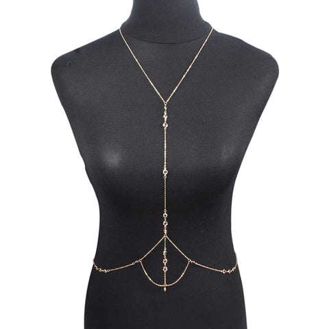 New boho crystal rhinestone body sexy chain necklaces gold  Multi Belly Waist Harness Chain  Necklace for Women Jewelry