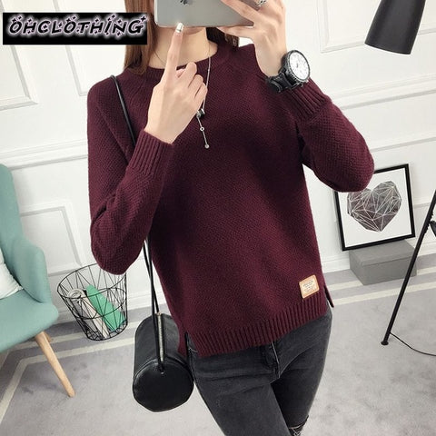 OHCLOTHING 2019 new spring Korean Short all-match winter sweater knitted shirt with long sleeves and loose women