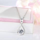 OMHXZJ Wholesale European Fashion Woman Girl Party Wedding Gift Water Drop AAA Zircon 925 Sterling Silver Pendant Necklace NA44